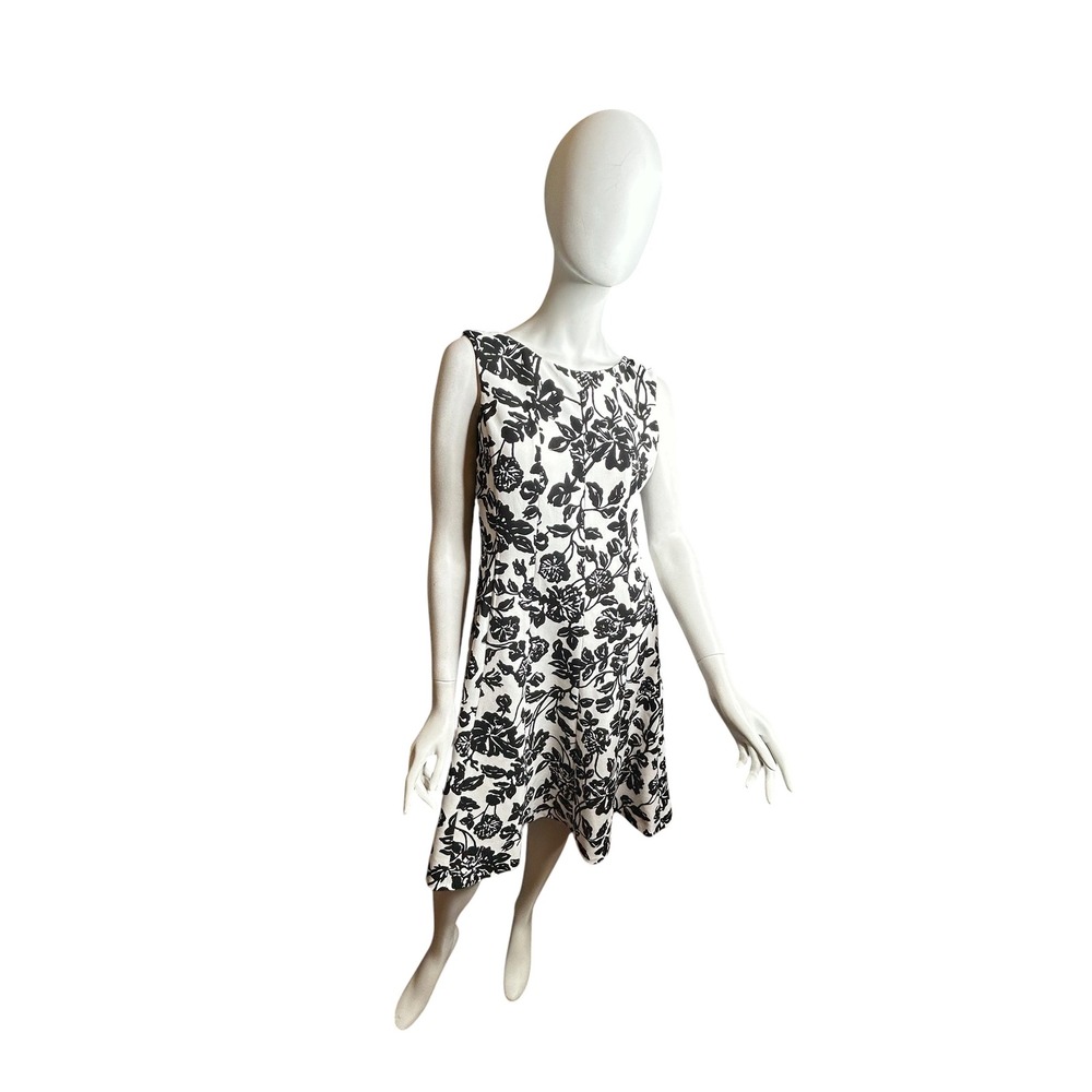 Anne Klein Black White Floral Sleeveless A-line Midi Dress Size 6